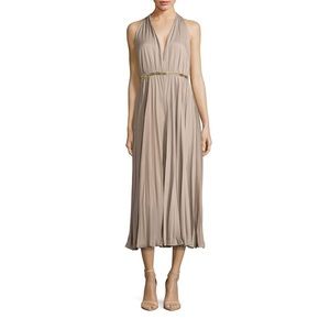 Halston Heritage Halter Pleated Wide Leg Jumpsuit